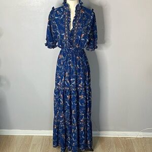 Max Studio Blue and Orange Floral Maxi Dress